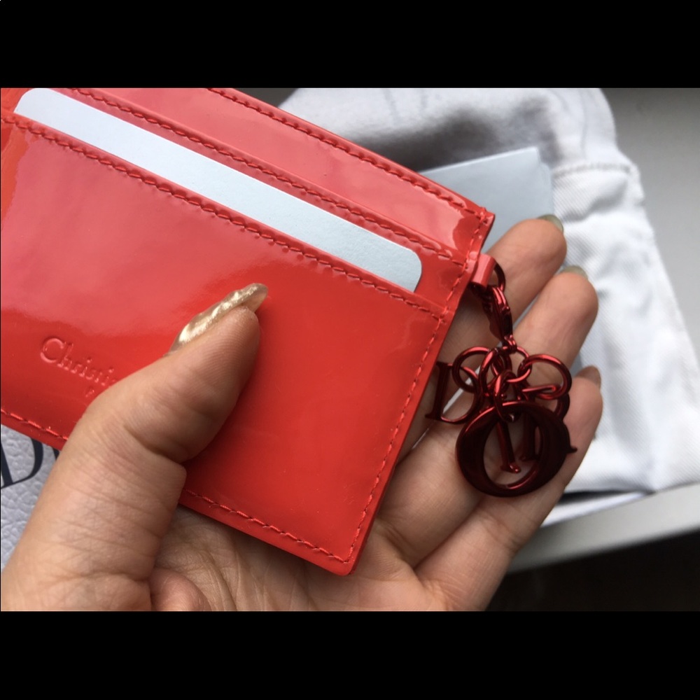 NEW DIOR CARD HOLDER- coral red